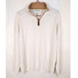 Orvis ivory linen blend quarter zip sweater Size Large Classic Minimal Preppy
